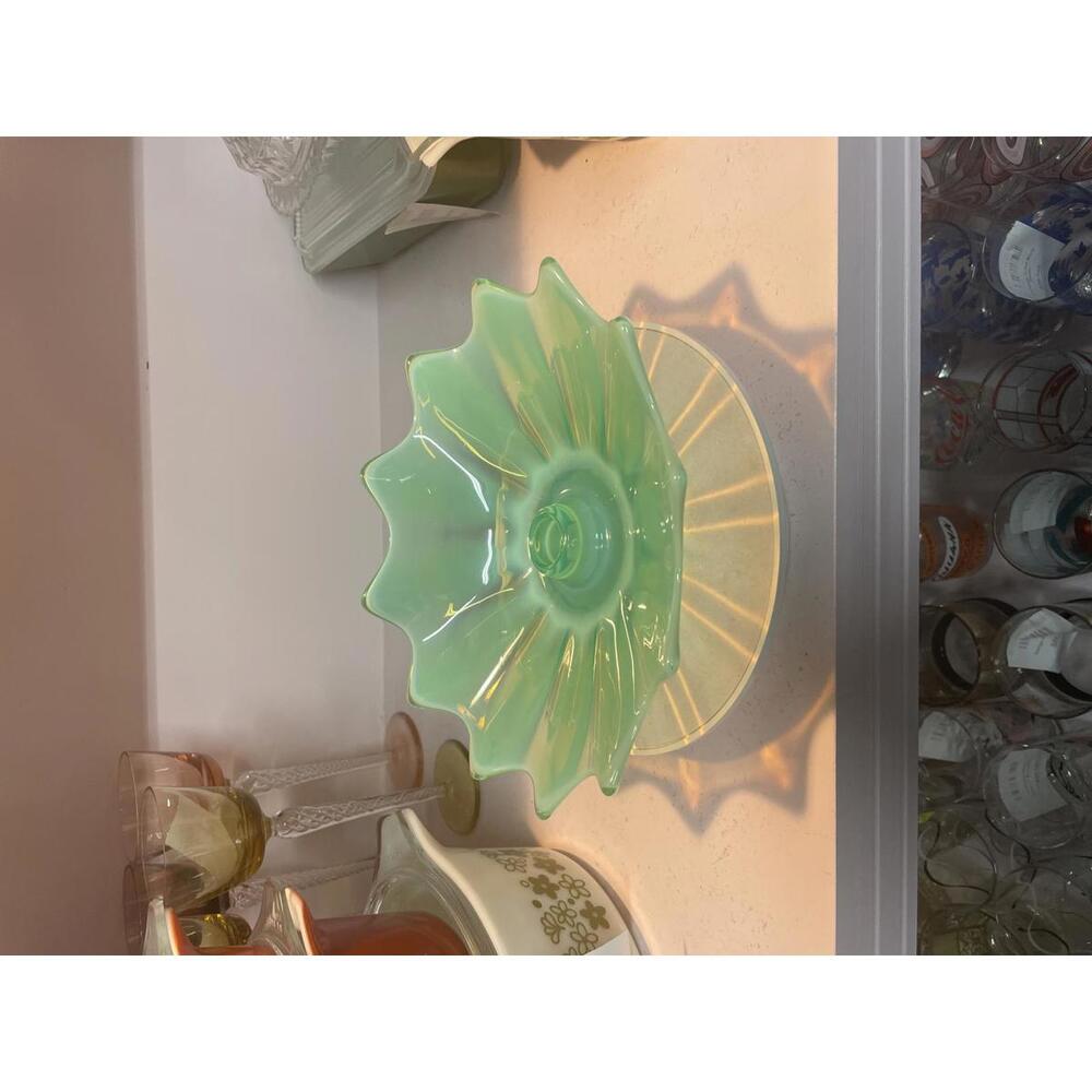 Fostoria Vintage Heirloom Green Opalescent Candle Holder